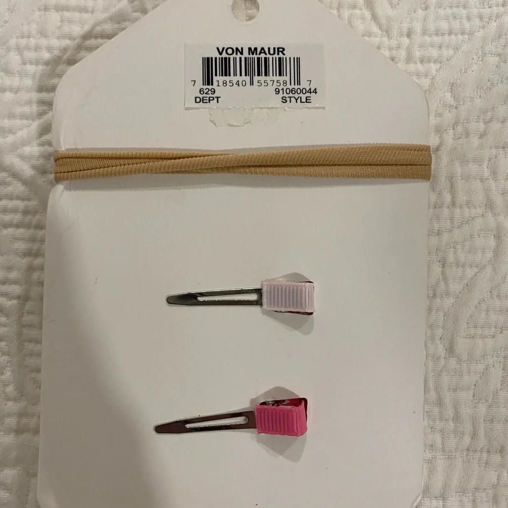 NWT Mudpie Pink soft headband and infant clip set, one size fits most